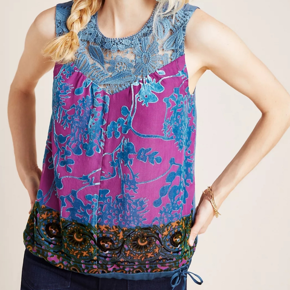 Anthropologie Tiny Mika Lacy Velvet Lace Embroidered Tank Top M